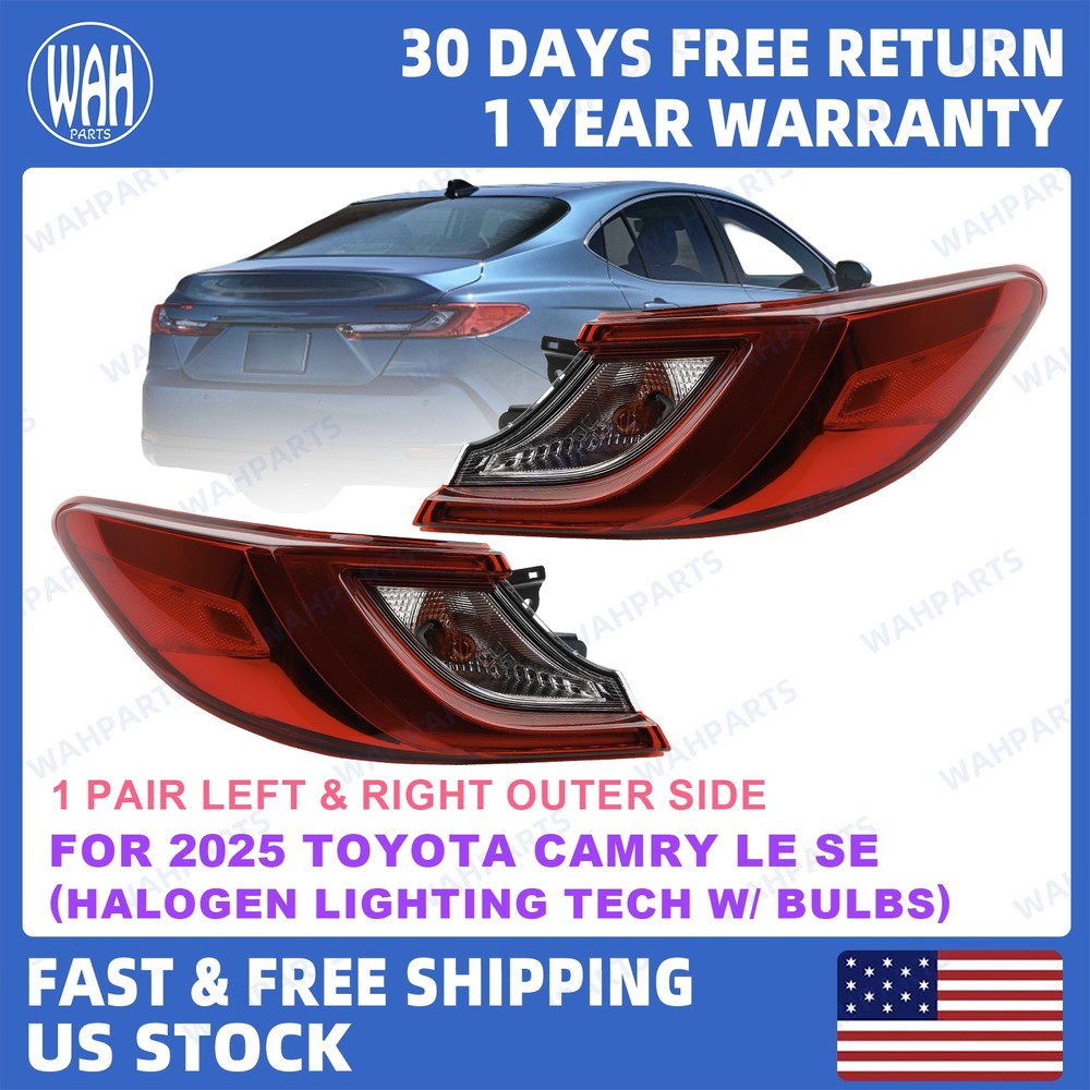 Pair For 2025 Toyota Camry LE SE Left & Right Outer Side Halogen Tail Light Lamp