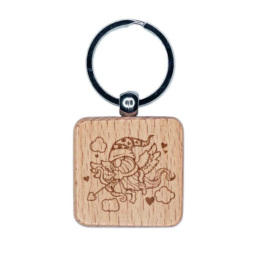 Cupid Gnome Valentine Engraved Wooden Keychain Tag Charm Gift