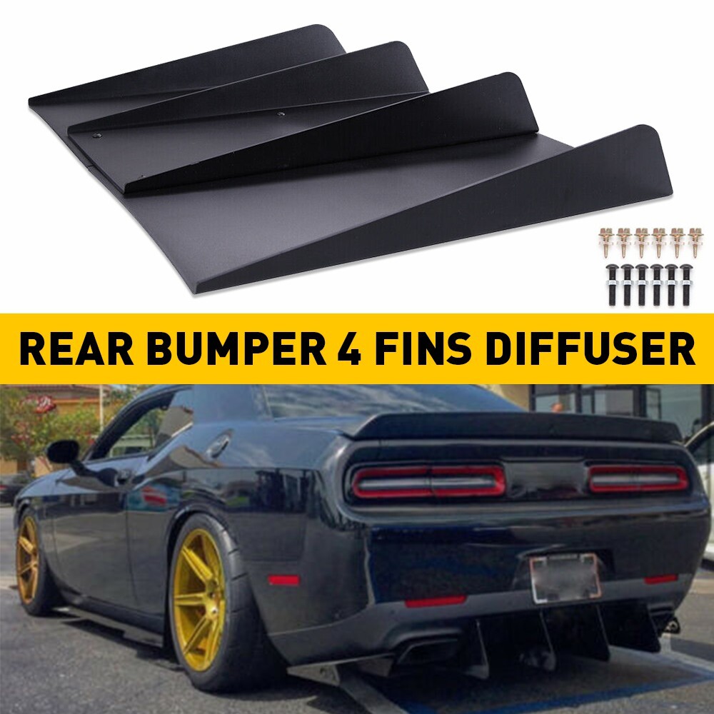Black Rear Bumper Shark Diffuser 4-Fin Spoiler Lip Splitter Car Auto Accessories
