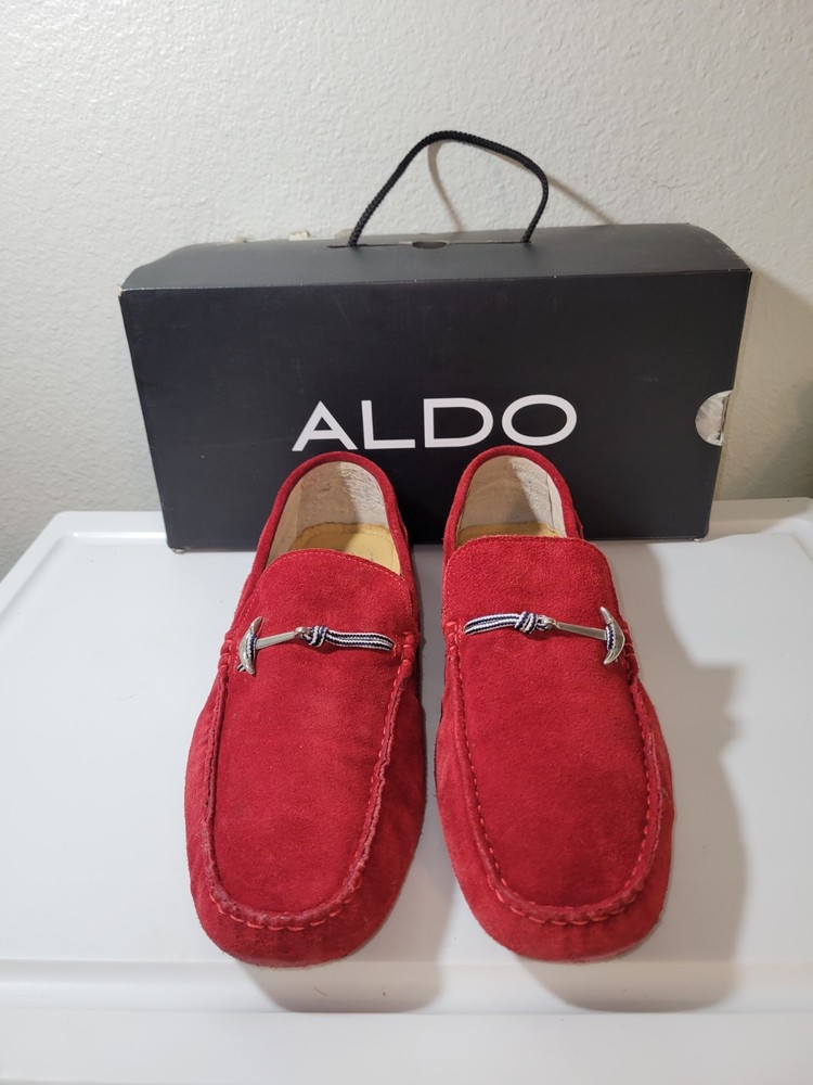 ALDO Red Suede Nautical Anchor Loafers with Blue Stripes for Men US Size 11