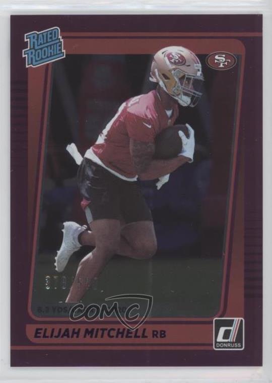 2021 Panini Donruss Rated Season Stat Line /500 Elijah Mitchell #312 Rookie RC