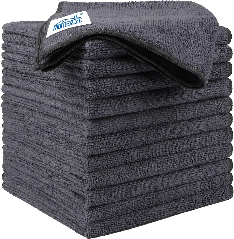 Grey Microfiber Cleaning Cloths 12 Pack, 12.5 X 12.5 Inch Microfiber Towel for C