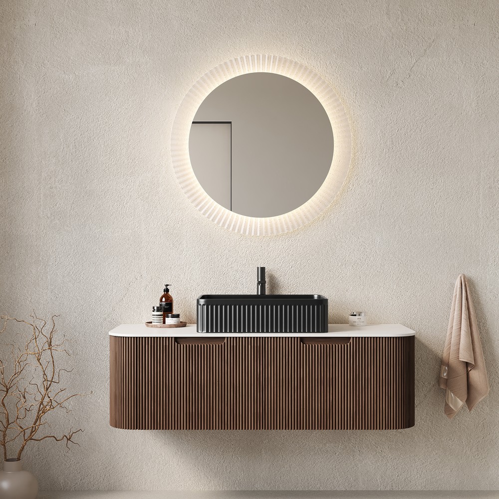 48-inch Floating Bathroom Vanity with Sink and Curved Striped Design