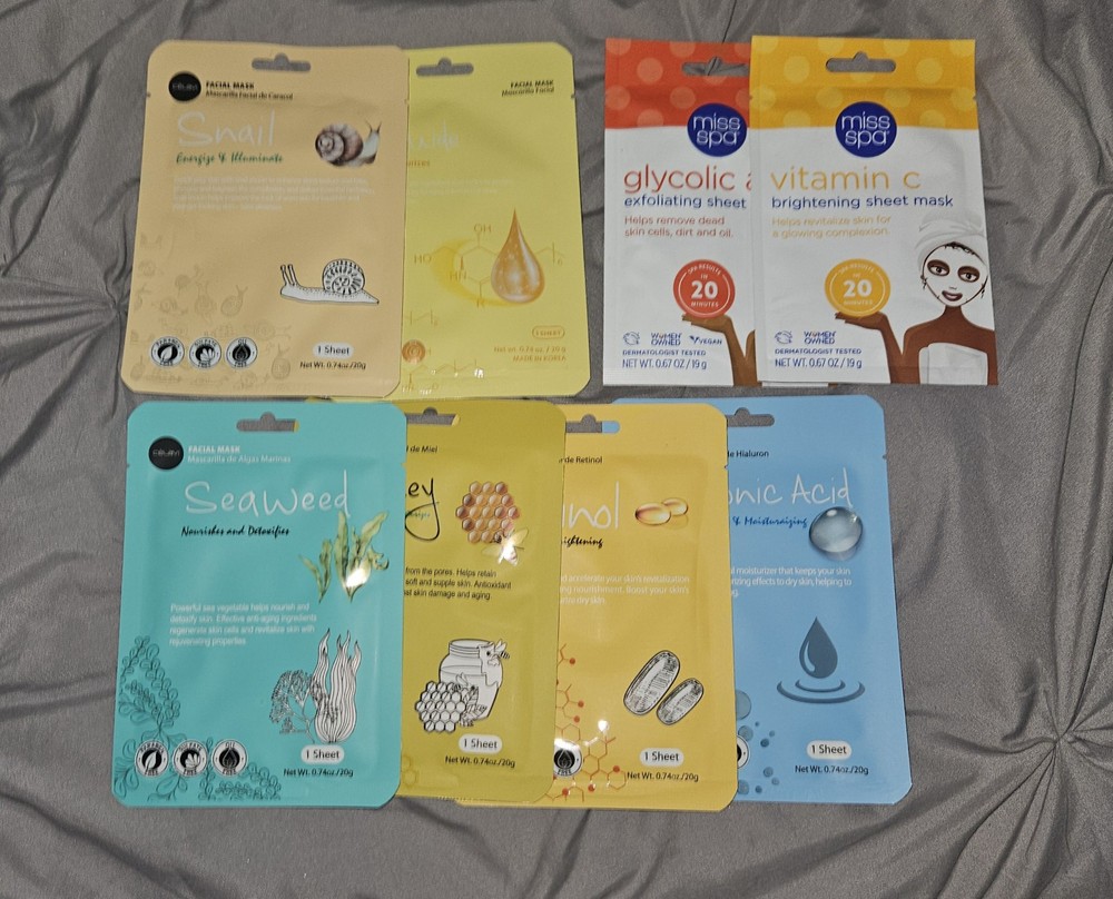 8 x Miss Spa /Celavi Sheet Mask Bundle  BNIB Glycolic Acid, Snail, Ceramides