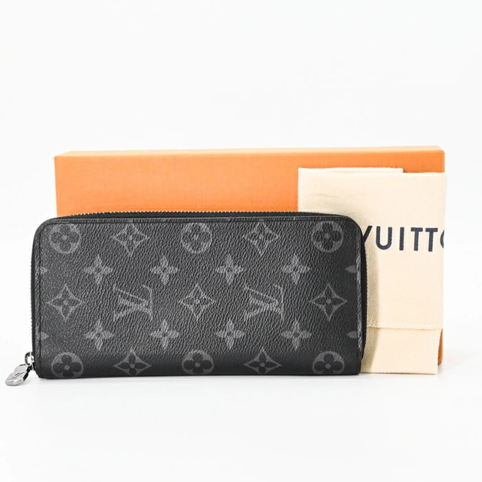 LOUIS VUITTON Monogram Eclipse Zippy Wallet Leather Black Used