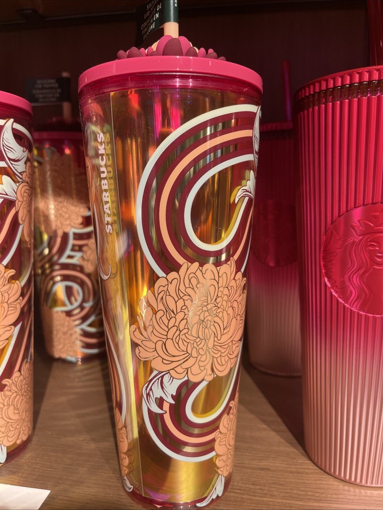 Starbucks Holiday 2024 Flower Straw Charm 24 Oz Cold Cup Tumbler NEW!%50 OFF