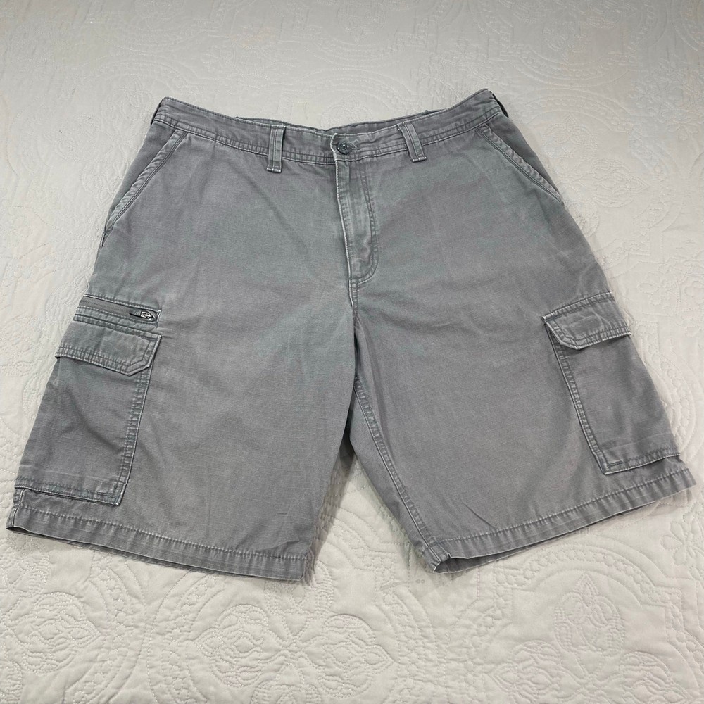 Eddie Bauer Cargo Shorts Mens 36 Grey Rip Stop Cotton Utility Flap Pocket