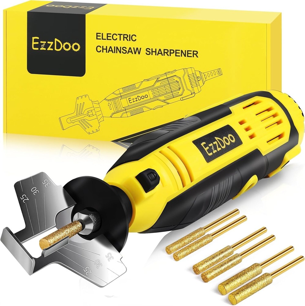 EzzDoo Electric Chainsaw Sharpener Kit with Titanium-Plated Diamond Bits for High Performance