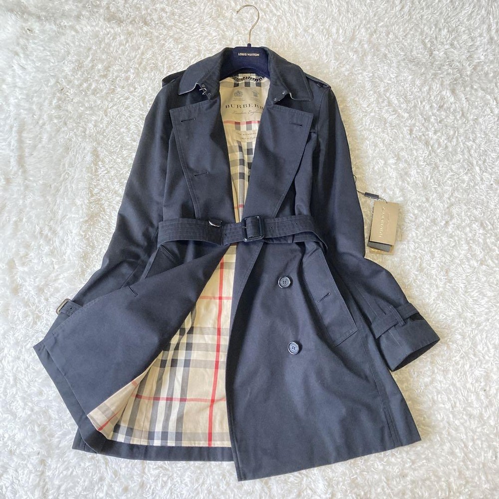 Burberry Kensington Trench Coat Black Burberry Check Size UK 6 US 4 38 Excellent