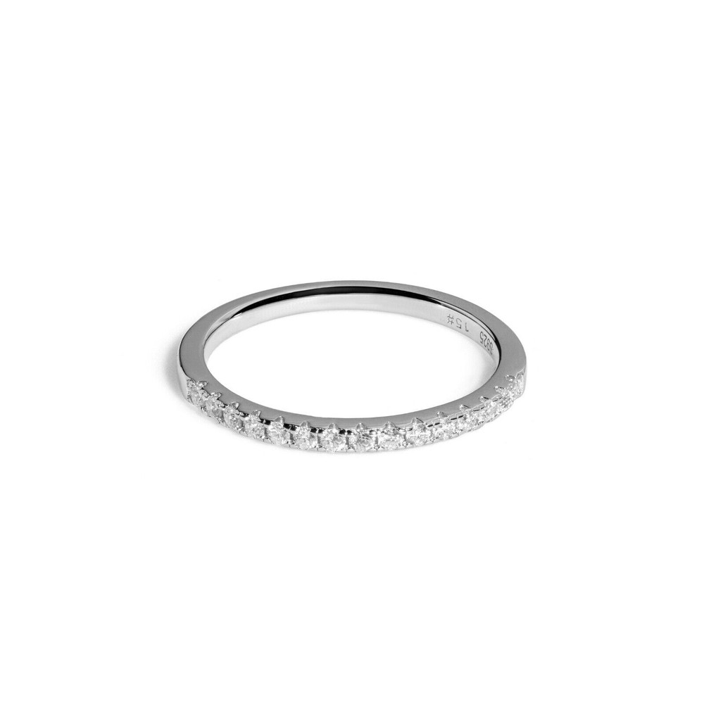 Real Solid 925 Sterling Silver Half Eternity Delicate Moissanite Women Ring