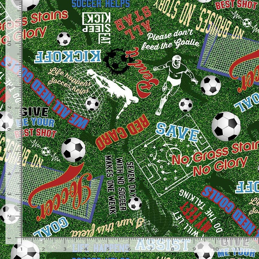 Soccer Player Green Grass Sports Fabric by Timeless Treasures YARD