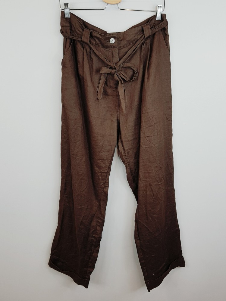 LE BUNS Womens Size 12 or US 8 Brown Linen Eco Luxe Relaxed Straight Leg Pants