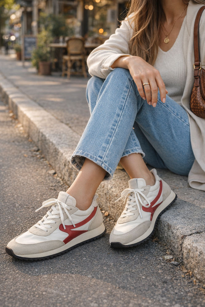 rag & bone Retro Runner Sneakers White Red Stripe Suede Nylon EU 39 US 9