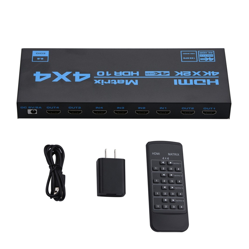 4x4  4 In 4 Out 4K HDMI Matrix Switch with EDID Extractor and IR Remote Control