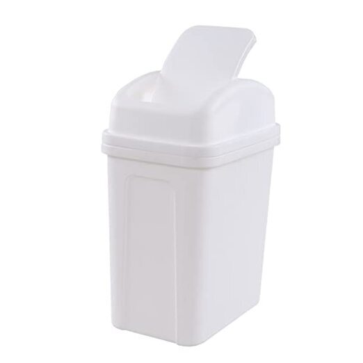 1-Pack 1.8 Gallon Plastic Swing Lidded Trash Can, Small Garbage Bin White