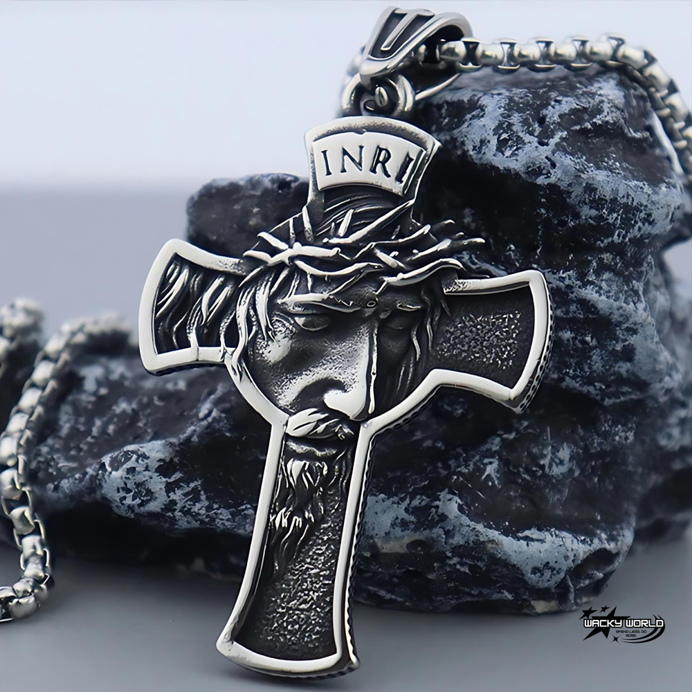 Mens Stainless Steel Jesus Crucifix Vintage Cross Pendant Necklace Men Silver