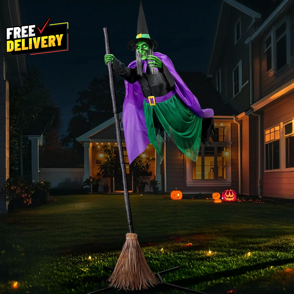 Halloween Decorations Outdoor 12 Ft Animated Hovering Witch Animatronics Prop...