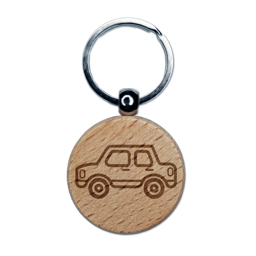 Car Vehicle Automobile Engraved Wood Round Keychain Tag Charm