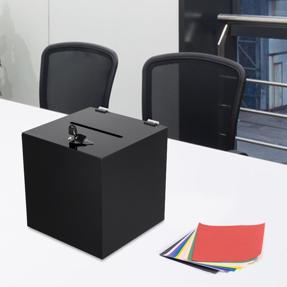 Lockable Black Acrylic Donation or Suggestion Box for Secure Money Storage