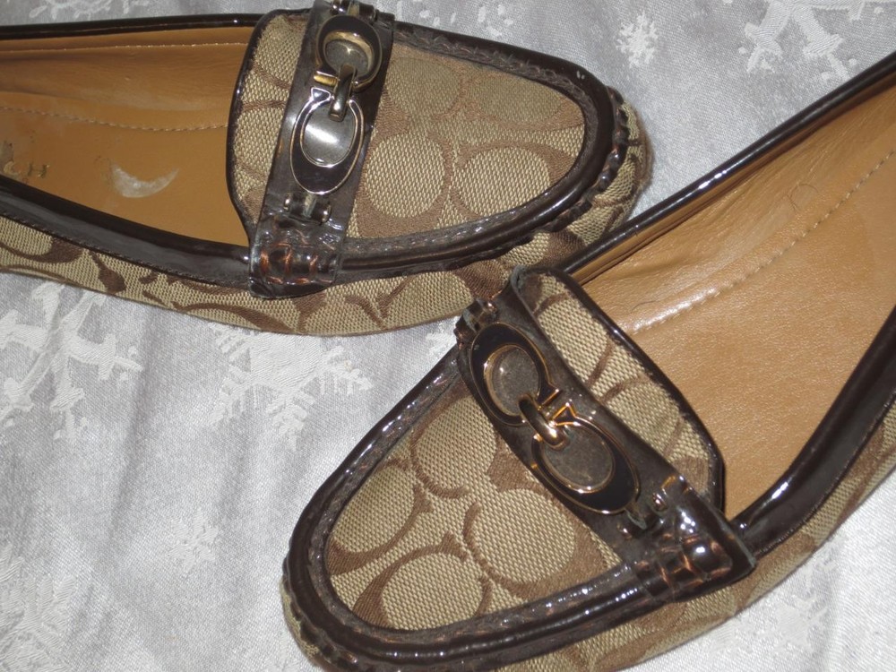 COACH Fortunata CC Optic Signature Fabric Leather Driving Loafers Size 6.5 B