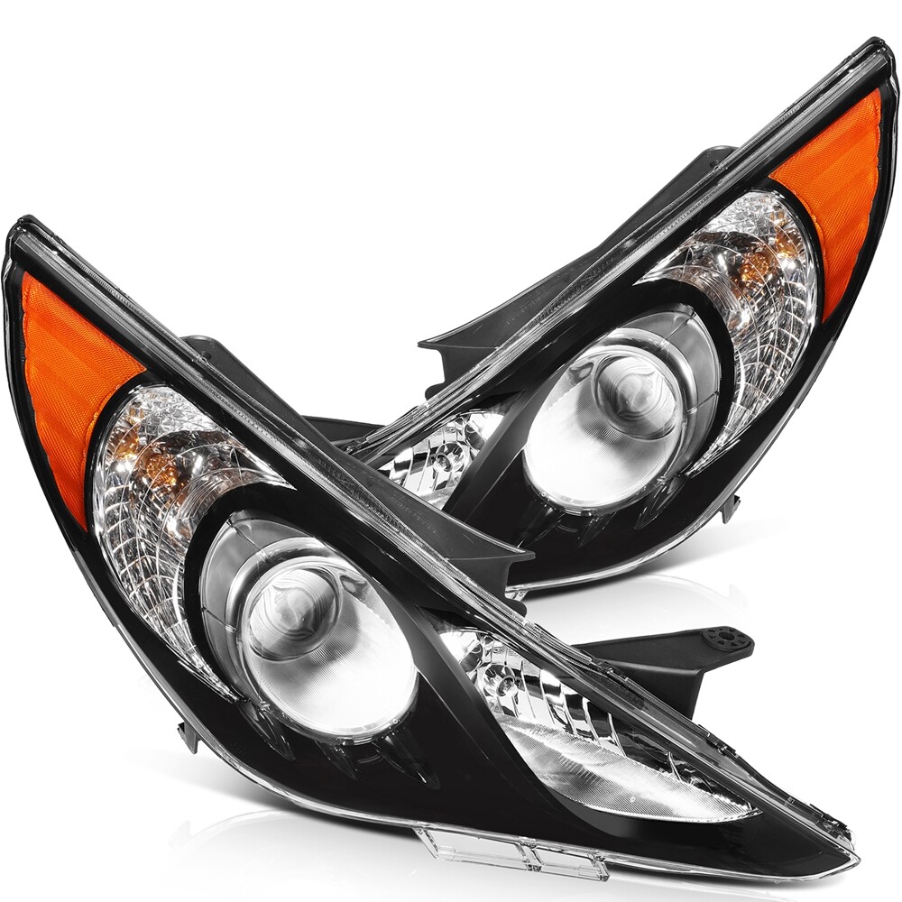 For 2011-2014 Hyundai Sonata Headlamps Headlights Assembly Pair Black Housing