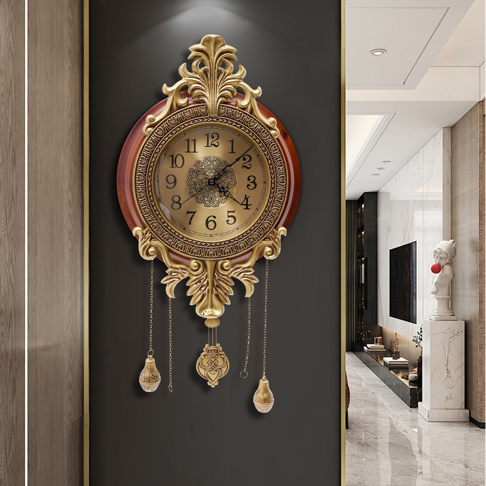 Vintage Wall Clock Battery Quartz Operated Silent Clock with Swinging Pendulum