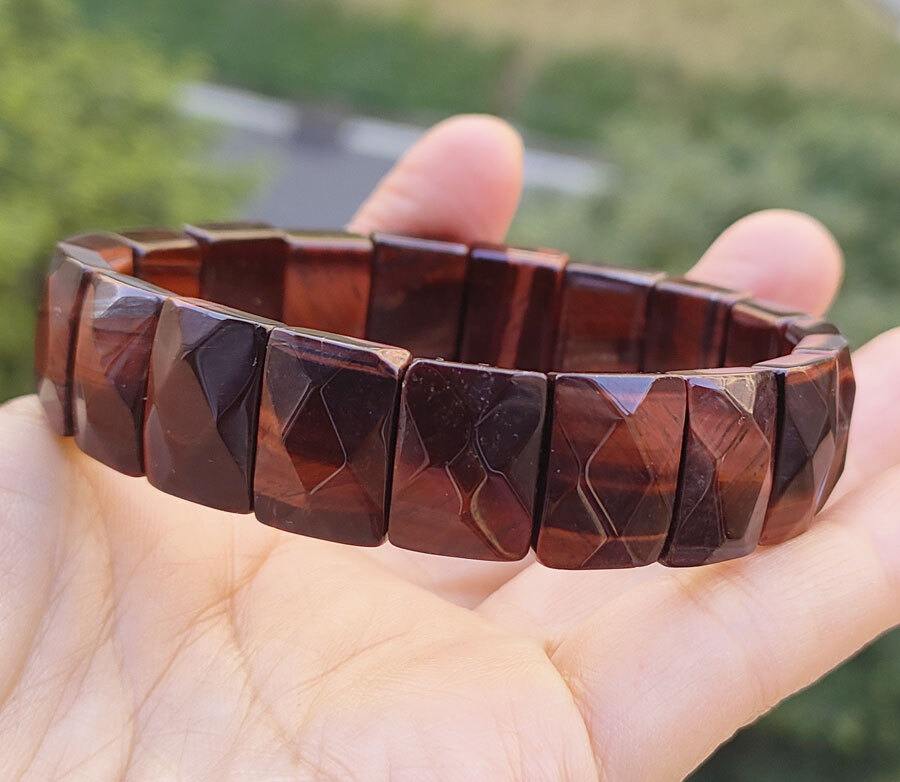 5pcs Red tiger eye Gems oblong faceted Bracelet Magic Reiki Healing Amulet