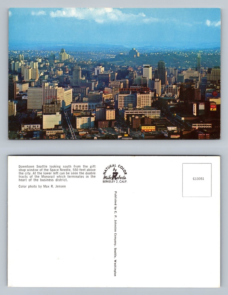 Seattle WA Downtown Skyline Vintage Postcard with Space Needle View