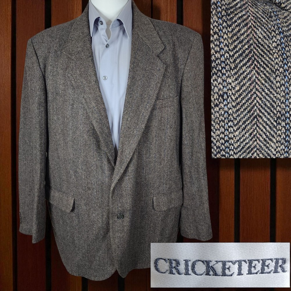 Cricketeer Jacket Mens 50R Brown Herringbone Lambswool Vintage Sport Coat