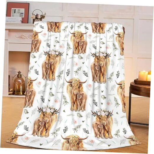 Highland Cow Print Blanket 50x60inch Farm Animal Cow Gifts Throw Blankets Soft
