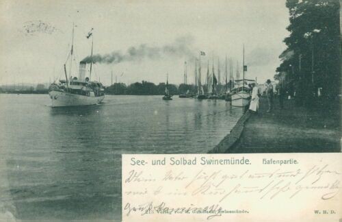 Ansichtskarte Swinemünde Hafenpartie um 1900 Personen Dampfer  (Nr.821)