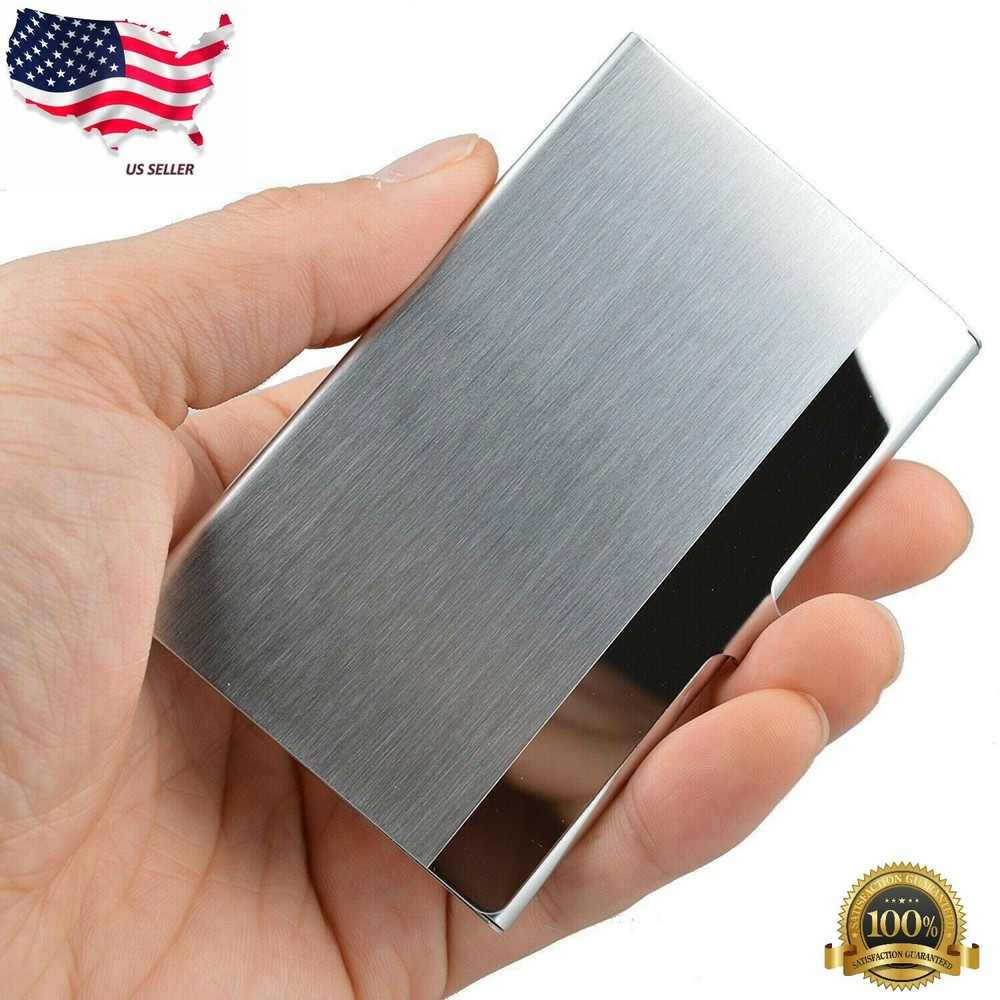 Pocket Stainless Steel & Metal Business Card Holder Case ID Credit Wallet Silver