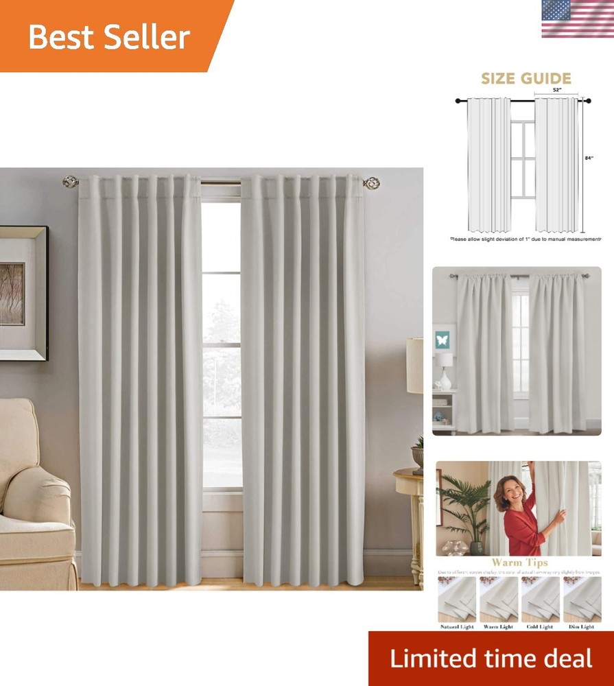 Ivory/Cream Blackout Thermal Curtains 52x84 - Room Darkening Drapes Set of 2