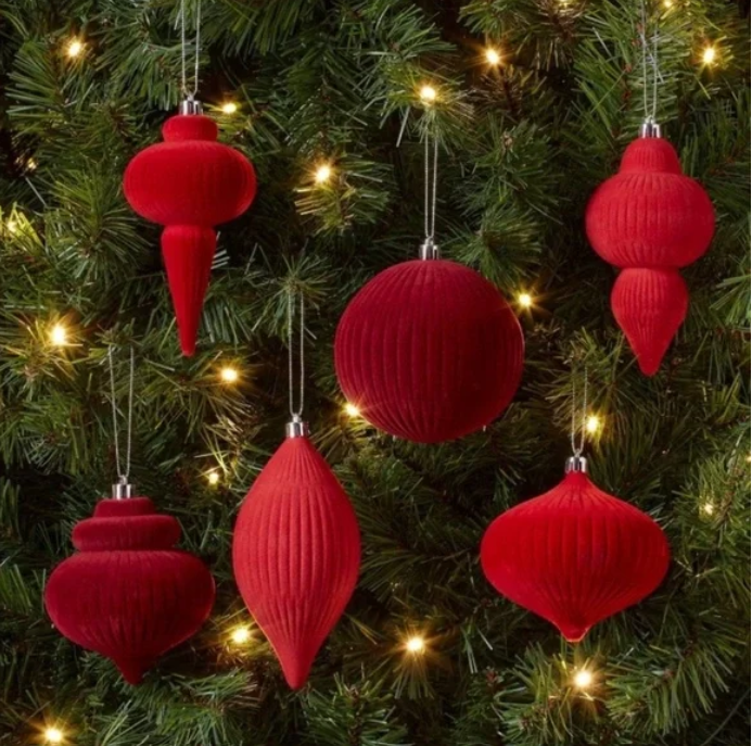 Target Wondershop Red Flocked Velvet Finial Christmas Ornaments 6-Piece Set