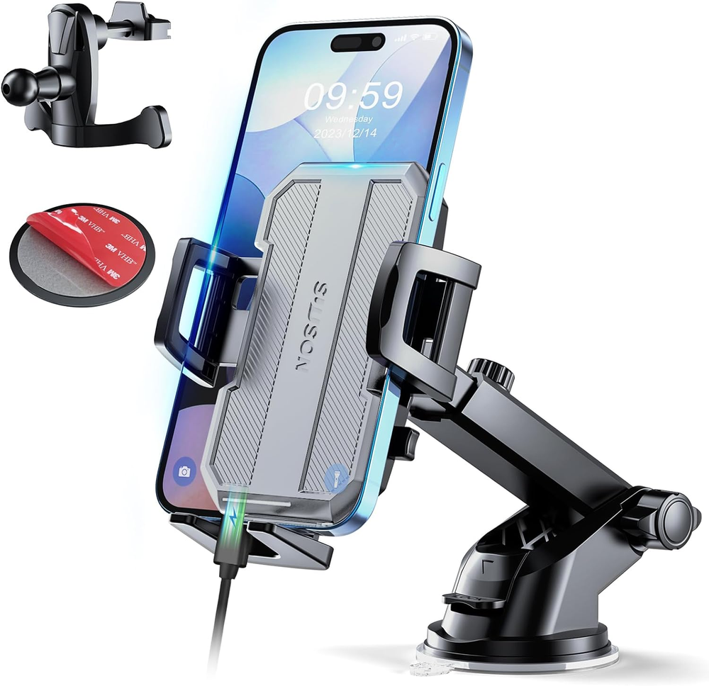Upgraded 3-In-1 Car Phone Holder Mount Dashboard Air Vent Windshield Hands-Free
