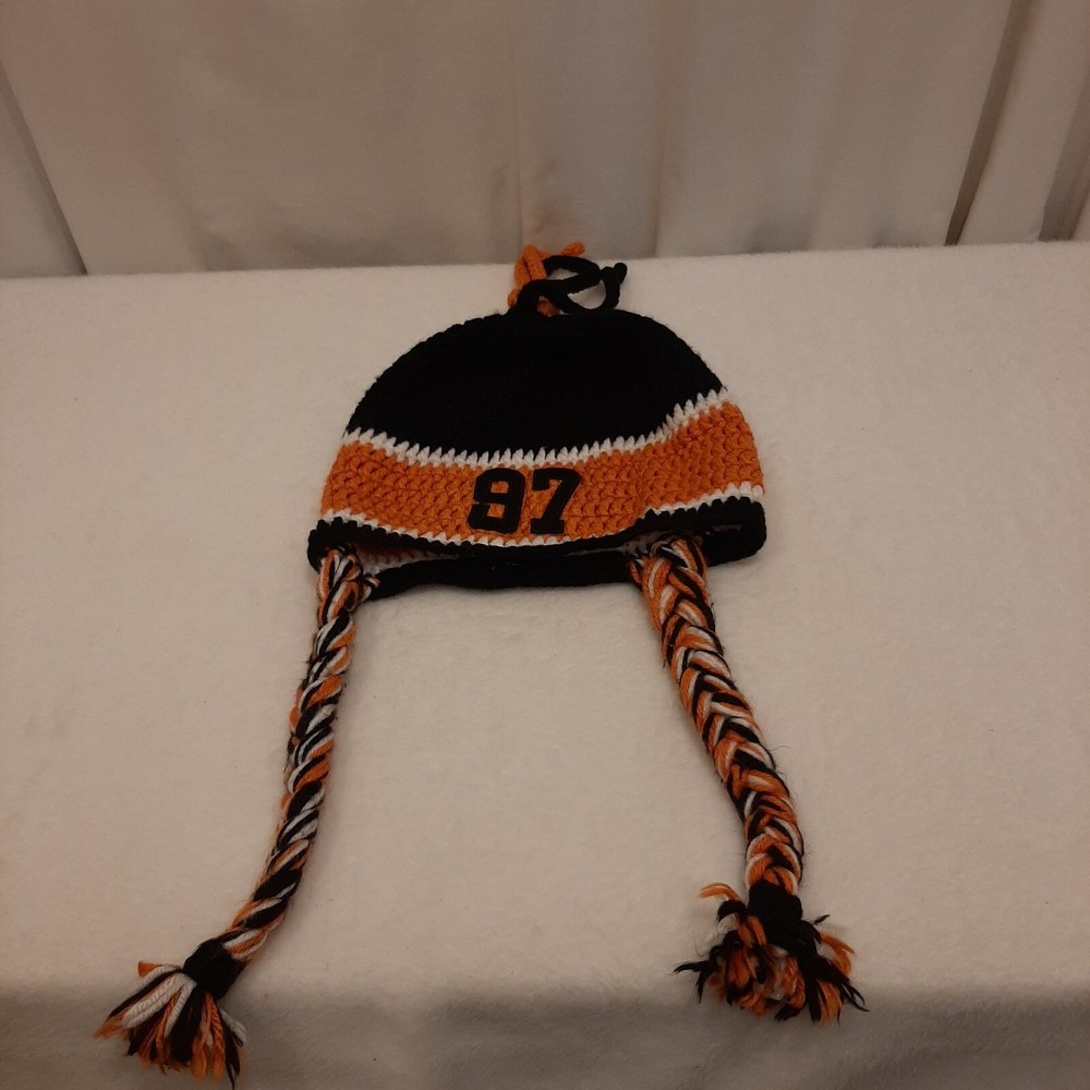 Crochet Knit Bangle Bracelet Orange Black White Braided Design #97  