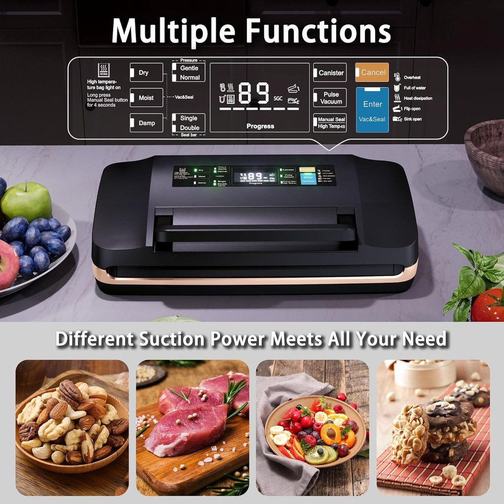 95kPa Vacuum Sealer with Removable Drip Tray - Easy Clean & Maintain  