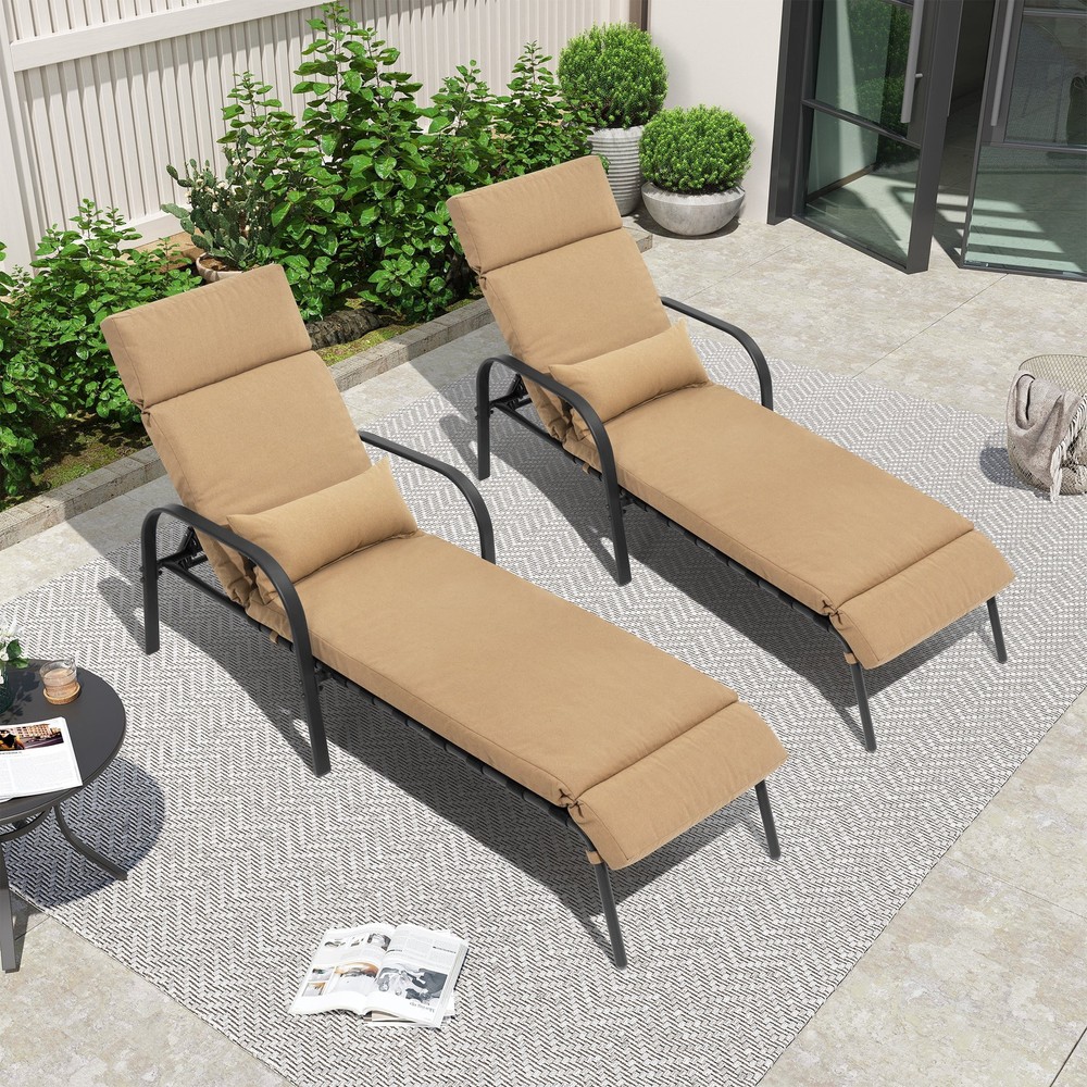 2-Pack Adjustable Indoor/Outdoor Chaise Lounge Tan 79.5x24.4 Inches