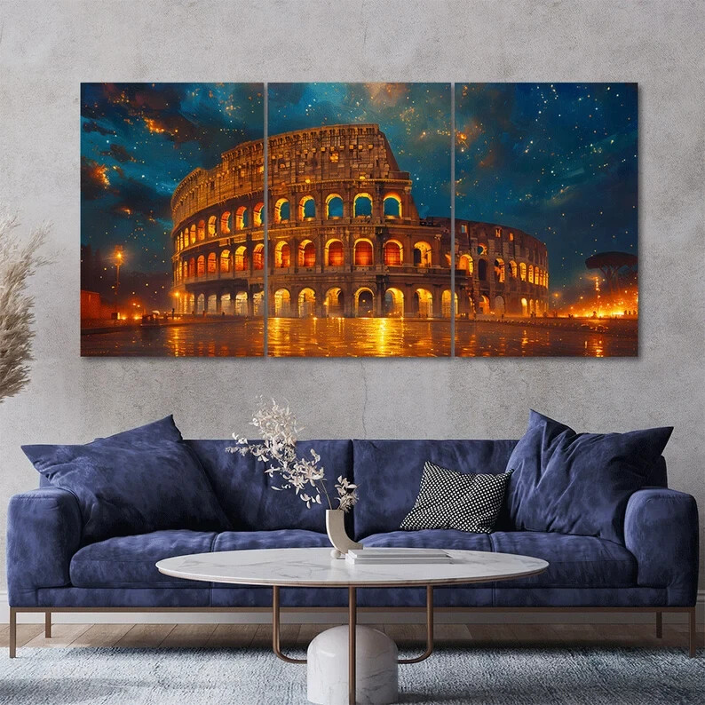 Rome Colosseum Starry Sky 3 Piece  Canvas Wall Art Unframed Modern Home