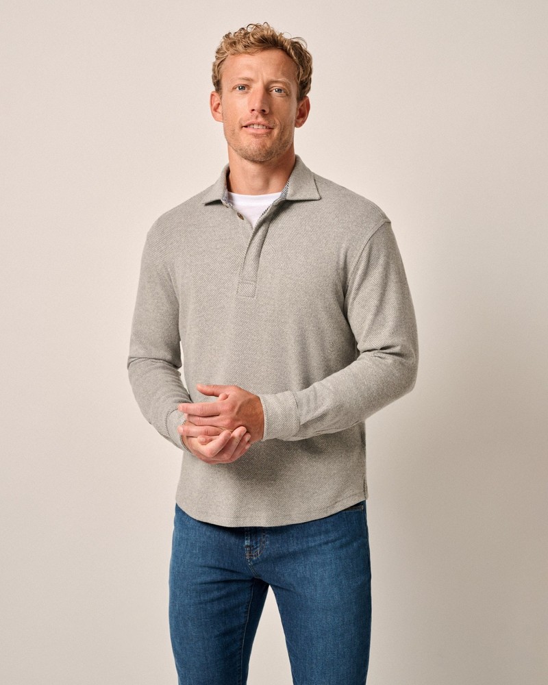 johnnie-O Middleton Cotton Stretch Knit Flannel Pullover Light Gray Size L