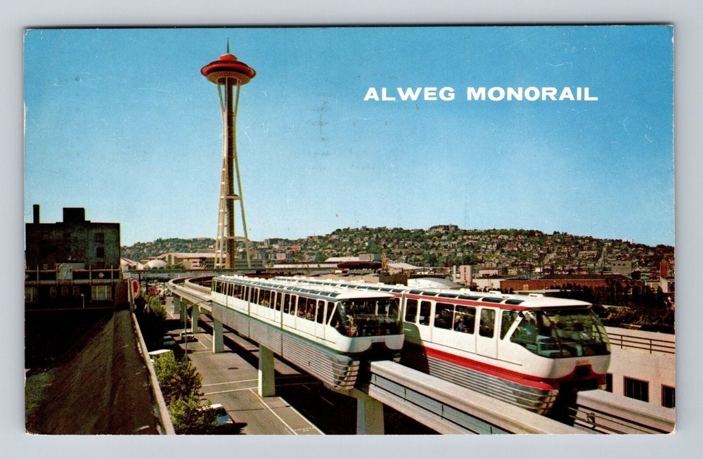 Vintage Seattle WA Alweg Monorail Space Needle Antique Postcard