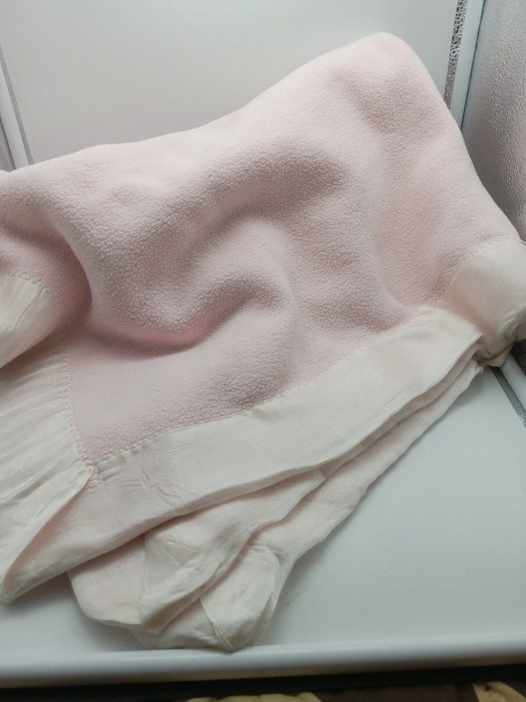 Vtg Pink Baby Blanket Satin Binding 36 x 44 Inch Loose Spot Binding No Tag