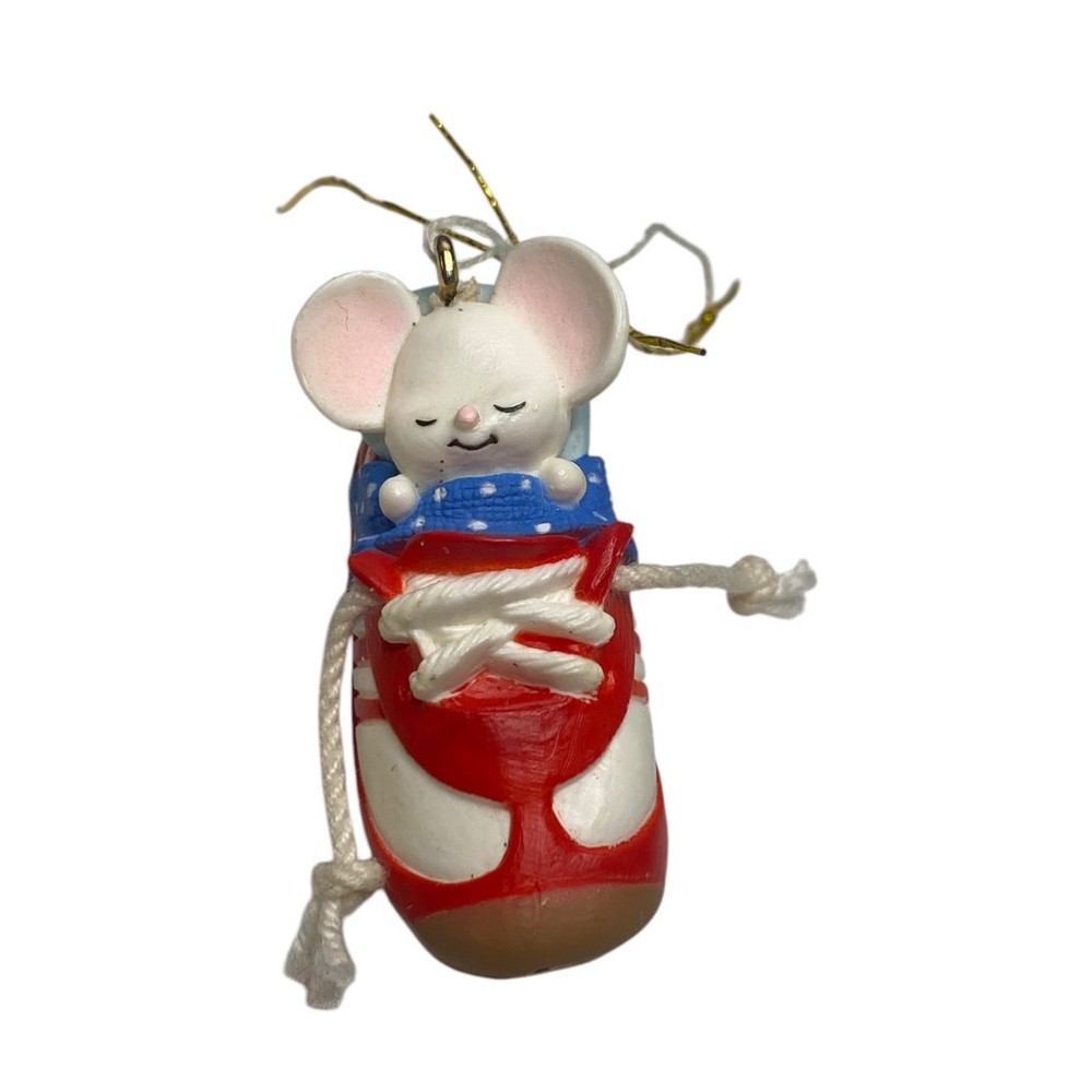 Vintage 1983 Hallmark Mouse Sleeping in Red Sneaker Mini Ornament
