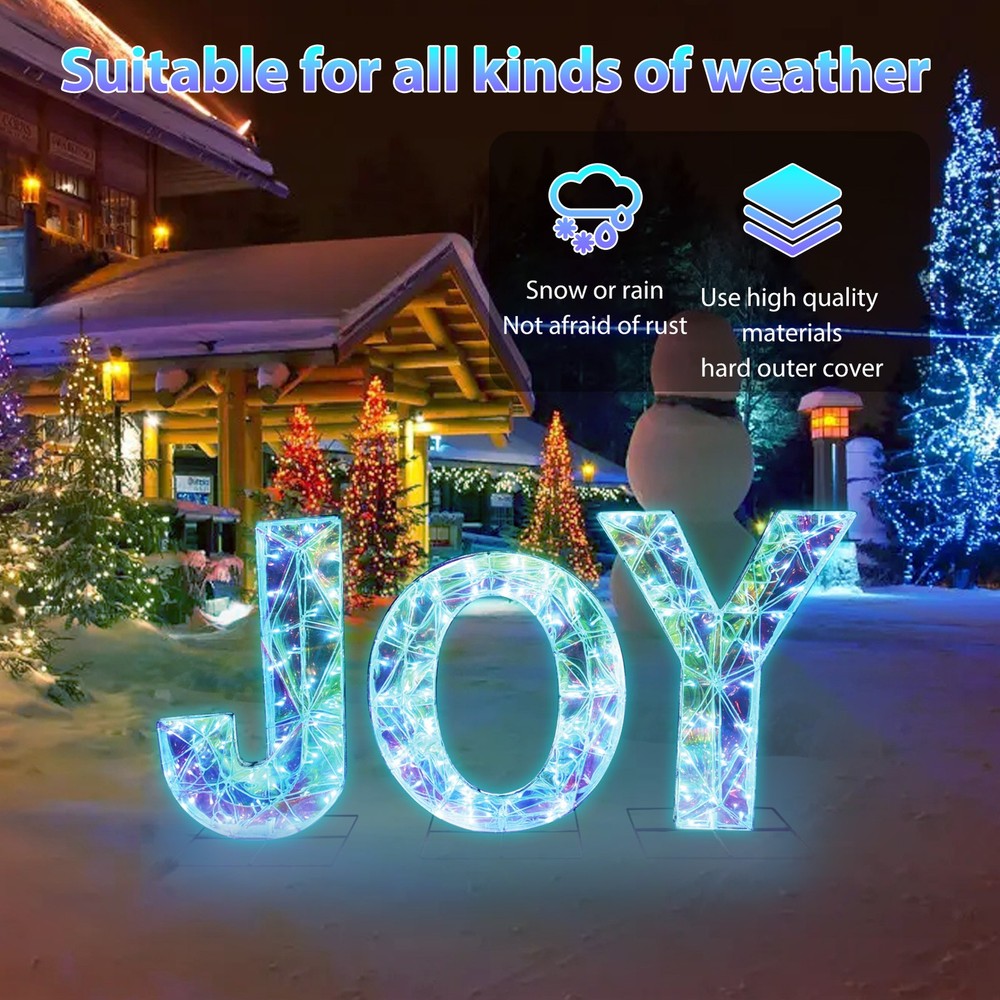 3 Pcs LED Lighted JOY Sign Christmas Holiday Decor Light Up Sign for Outdoor