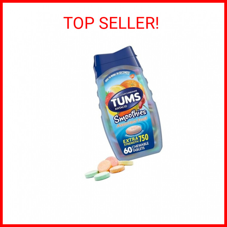 TUMS Smoothies Extra Strength Antacid Chewable Tablets for Heartburn Relief, Ass
