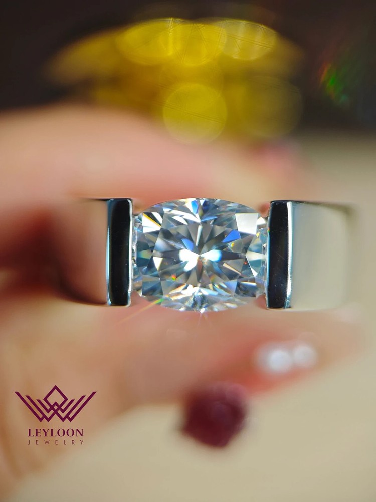 4 Carat Cushion cut Tension Set Solitaire Straight Band Comfort fit Silver Ring