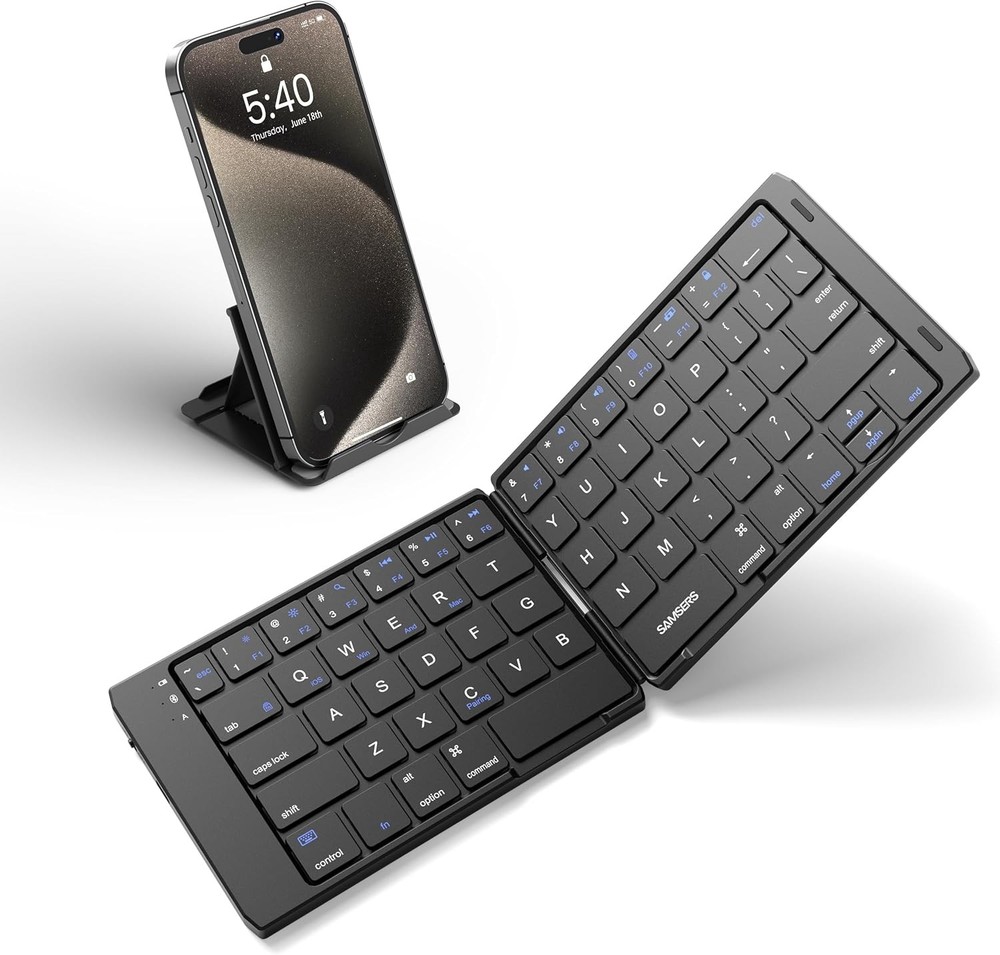 Samsers Foldable Bluetooth Keyboard Portable Folding BT x 1, Black