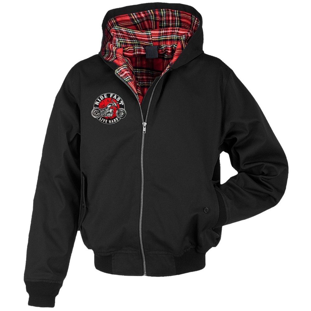 Mens Harrington Hooded Jacket Streetfighter Biker MC Ride Fast S - 5XL
