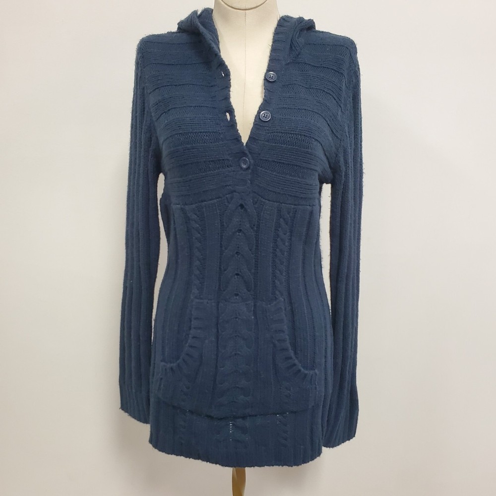 Arizona Vintage Y2K Blue Cable Knit Hooded Sweater Size L Inspired by Bella Swan Elena Gilbert