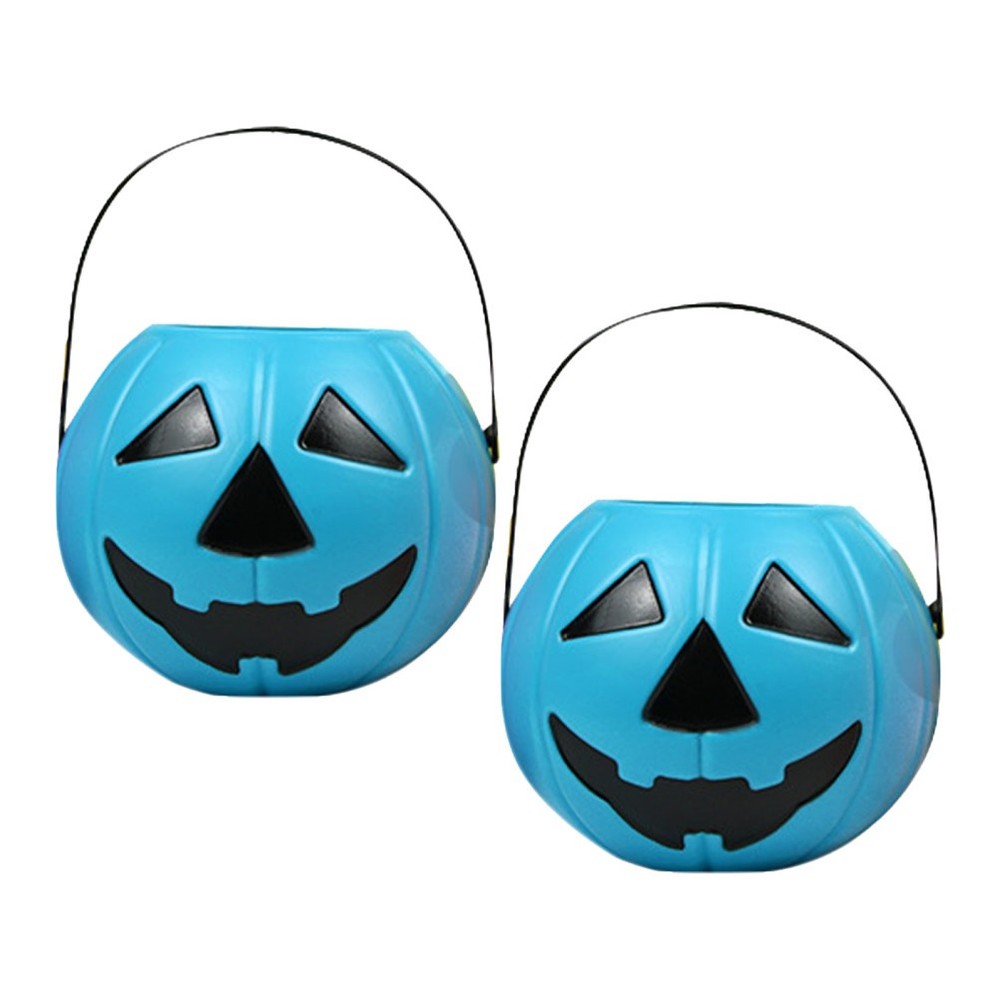 2 Pcs Mini Plastic Pumpkins Buckets Halloween Party Favor Supplies